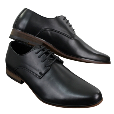 Mens Laced Plain Leather Lined Laced Smart Casual Formal Shoes Black