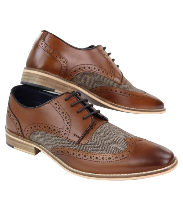 Mens Leather & Tweed 1920s Gatsby Shoes