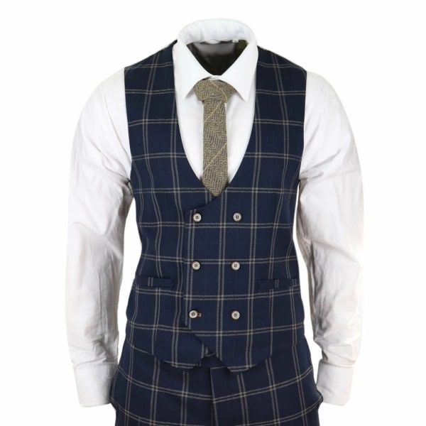 Mens Navy and Tan Check 3 Piece Suit - Cavani Hardy