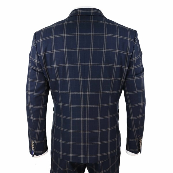 Mens Navy and Tan Check 3 Piece Suit - Cavani Hardy