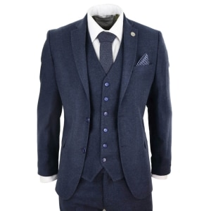 Mens Navy-Blue Peaky Blinders Wool Suit