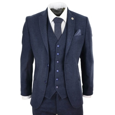 Mens Navy-Blue Peaky Blinders Wool Suit