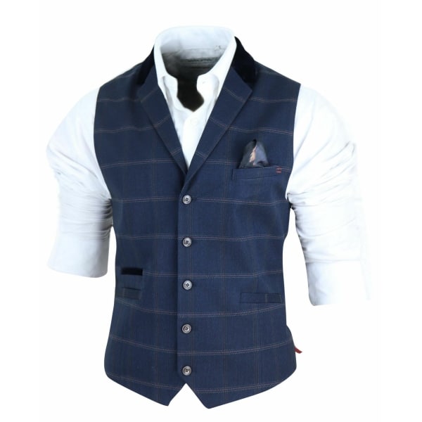 Mens Navy Check Waistcoat with Pocket Watch