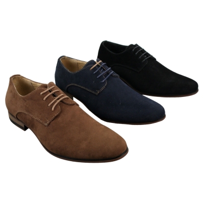 Mens Nubuck Suede Laced Smart Casual Shoes Navy Blue Brown Black