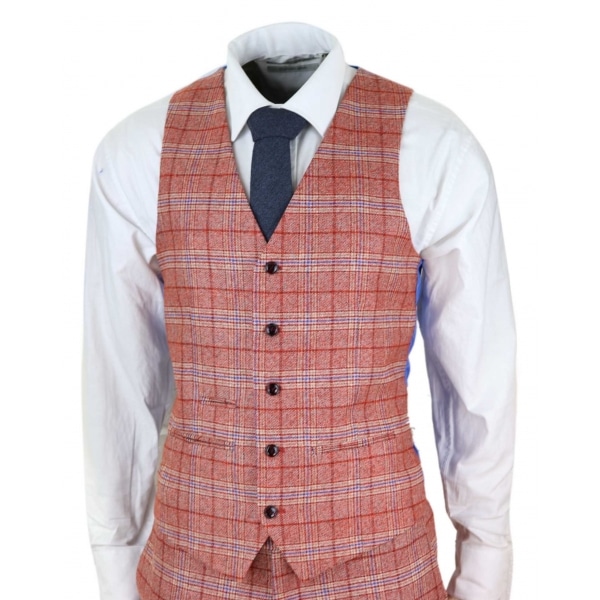 Mens Red 3 Piece Tweed Check Suit