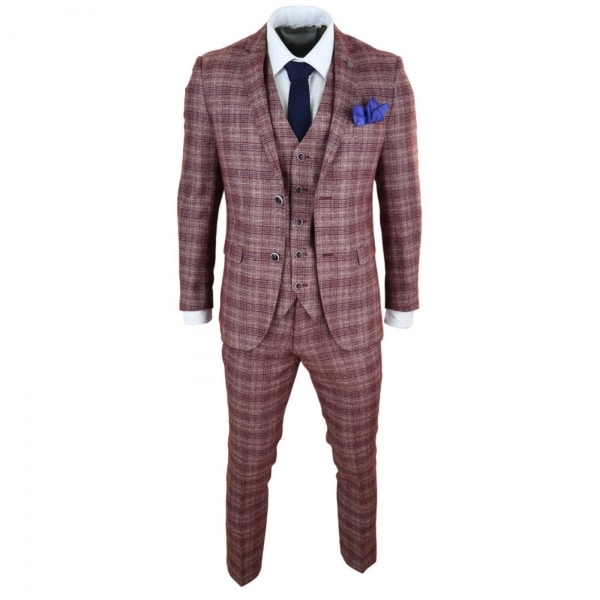 Mens Red Check 3 Piece Suit - Paul Andrew Wellington