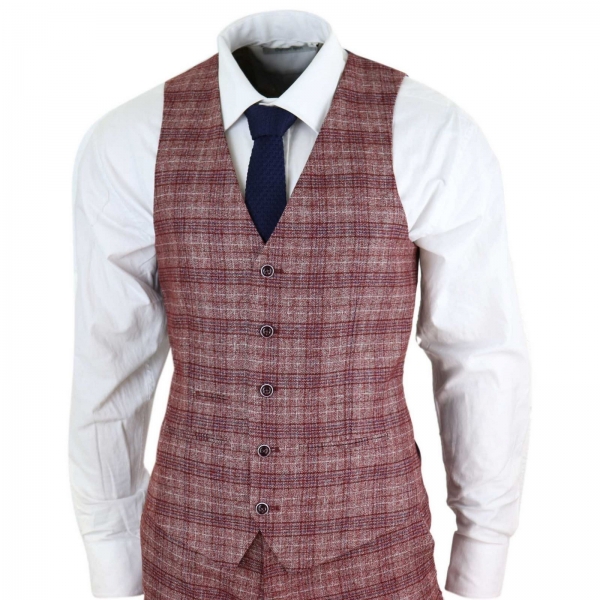 Mens Red Check 3 Piece Suit - Paul Andrew Wellington