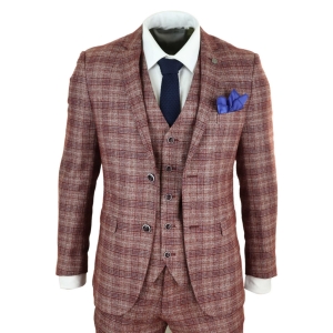 Mens Red Check 3 Piece Suit – Paul Andrew Wellington