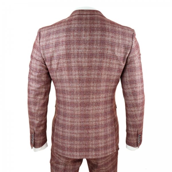 Mens Red Check 3 Piece Suit - Paul Andrew Wellington