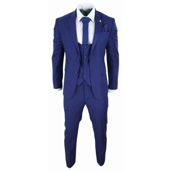 Mens Royal Blue 3 Piece Wedding Suit