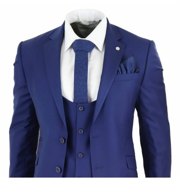 Mens Royal Blue 3 Piece Wedding Suit