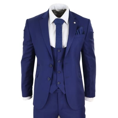 Mens Royal Blue 3 Piece Wedding Suit