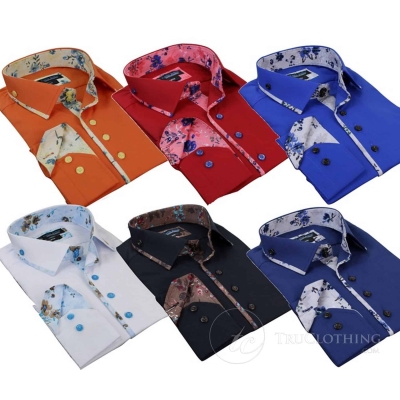 Mens Slim Fit Designer Italian Button Collar Shirt Paisley Floral Smart Casual