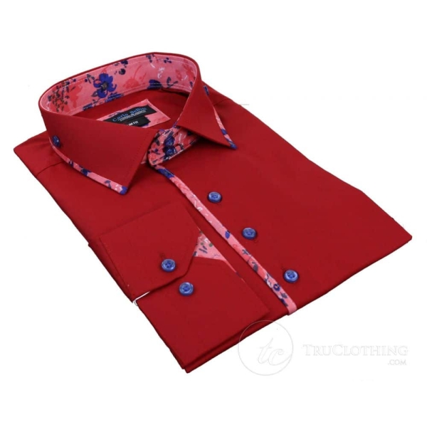 Mens Slim Fit Designer Italian Button Collar Shirt Paisley Floral Smart Casual