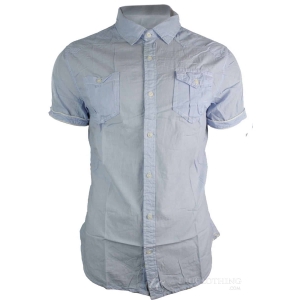 Mens Slim Fit Half Sleeve Button Shirt Baby Blue Red Casual Beach Summer White Trim