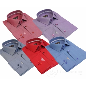 Mens Slim Fit Smart Designer Button Collar Shirt Red Blue Purple Pink Denim