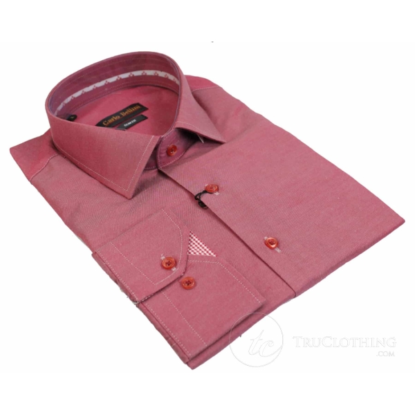 Mens Slim Fit Smart Designer Button Collar Shirt Red Blue Purple Pink Denim