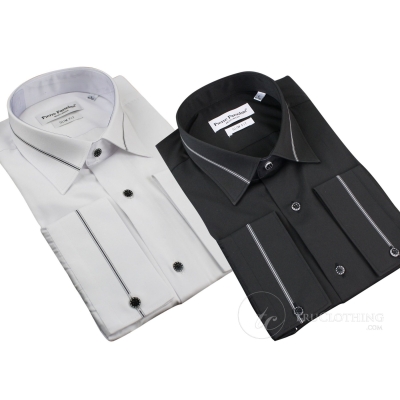 Mens Slim Fit White Black Fitted Cotton Button Dress Shirt Smart Casual Italian