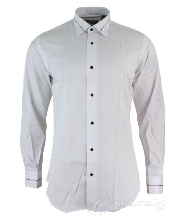 Mens Slim Fit White Black Fitted Cotton Button Dress Shirt Smart Casual Italian