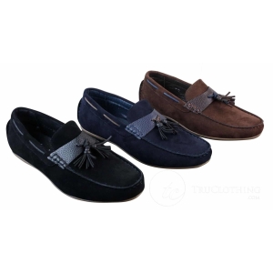 Mens Slip On Leather Inner PU Suede Driving Shoes Tassle Loafers Smart Casual