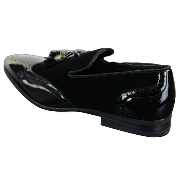 Patron 239-10 Mens Slip On Tassel Driving Shoes Shiny Black Patent Leather PU Suede Loafers