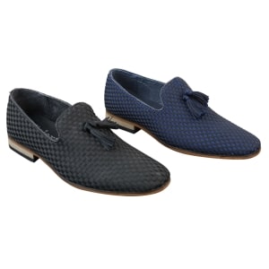 Mens Slip On Tassle Driving Shoes Smart Casual Retro Navy Blue Black Leather Lined