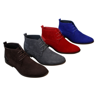 Mens Suede Desert Ankle Red Grey Brown Blue Boots Shoes Smart Casual Leather Laced