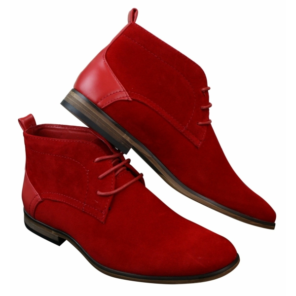 Mens Suede Desert Ankle Red Grey Brown Blue Boots Shoes Smart Casual Leather Laced