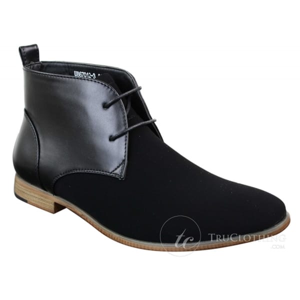 Mens Suede Leather Black Laced Chelsea Dealer Ankle Boots Smart Casual Formal