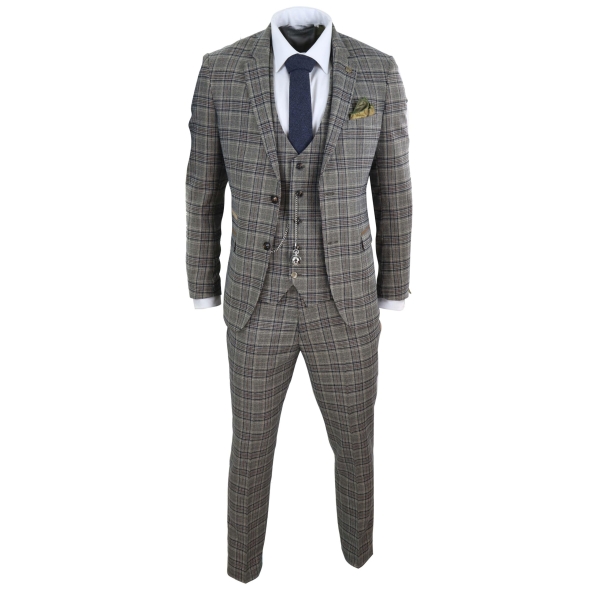 Mens Grey Сheckered 3 Piece Suit