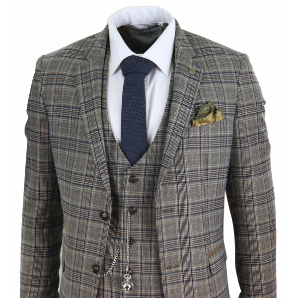 Mens Grey Сheckered 3 Piece Suit