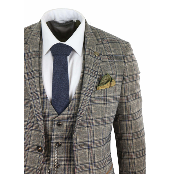 Mens Grey Сheckered 3 Piece Suit