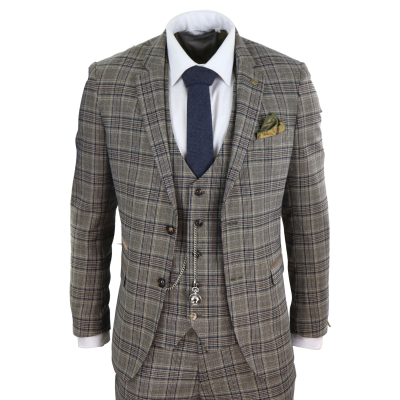 Mens Grey Сheckered 3 Piece Suit