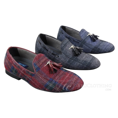 Mens Tweed Check Tassle Shoes