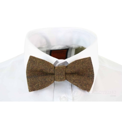 Mens Tweed Herringbone Textured Marc Darcy Bow Ties Vintage Retro Tan Brown Nelson