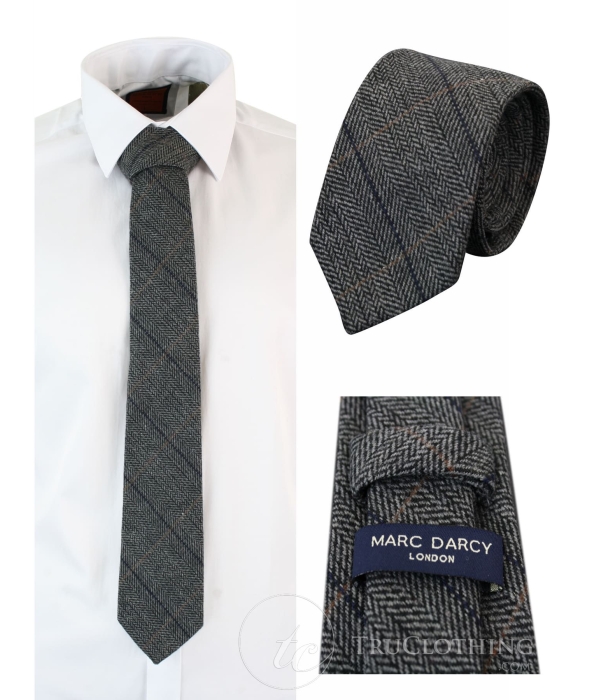 Marc Darcy Mens Tweed Herringbone Textured Marc Darcy Ties Classic Vintage Retro DX7