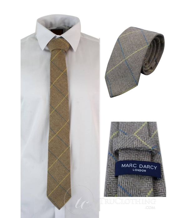 Marc Darcy Mens Tweed Herringbone Textured Marc Darcy Ties Classic Vintage Retro DX7