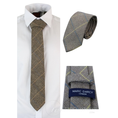 Marc Darcy Mens Tweed Herringbone Textured Marc Darcy Ties Classic Vintage Retro DX7