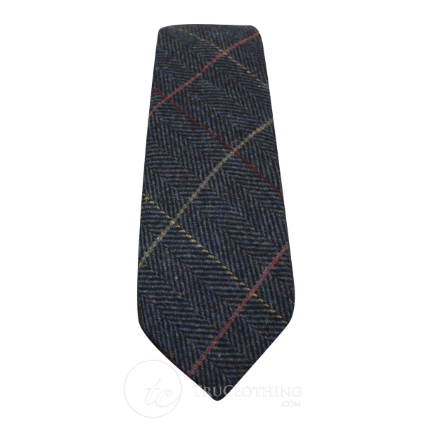 Mens Tweed Herringbone Textured Marc Darcy Ties Classic Vintage Retro Eton Navy Blue