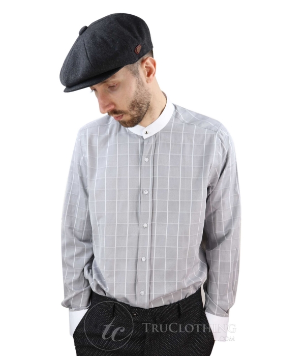 Mens Vintage Check Pattern Shirt with Removable Collar