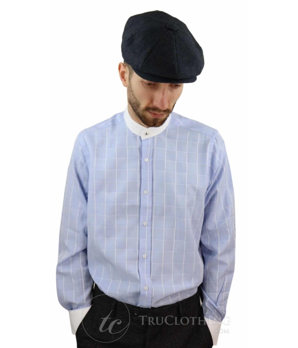 Mens Vintage Check Pattern Shirt with Removable Collar