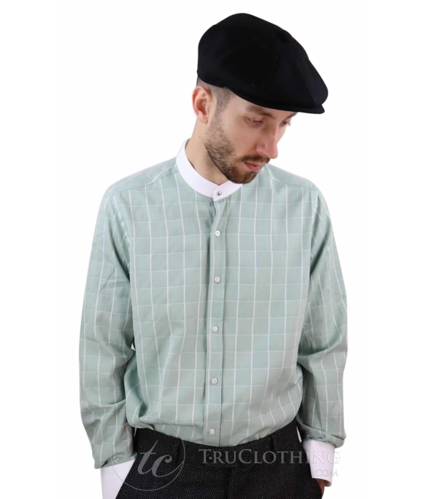 Mens Vintage Check Pattern Shirt with Removable Collar