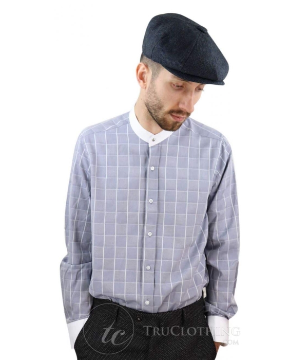 Mens Vintage Check Pattern Shirt with Removable Collar