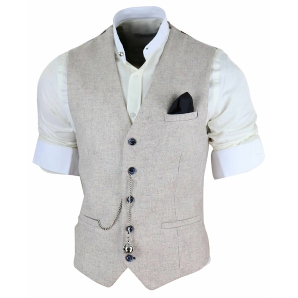 Mens Vintage Cream Waistcoat with Pocket Watch