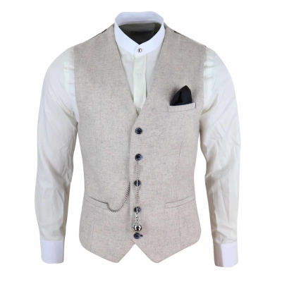 Mens Vintage Cream Waistcoat with Pocket Watch