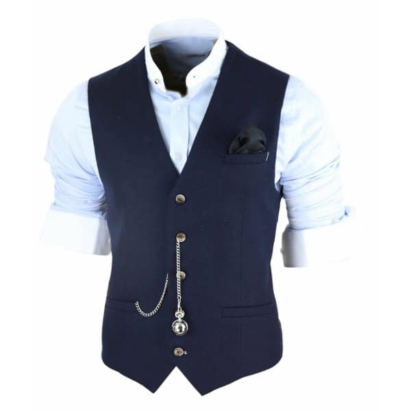 Mens Vintage Navy-Blue Waistcoat with Pocket Watch