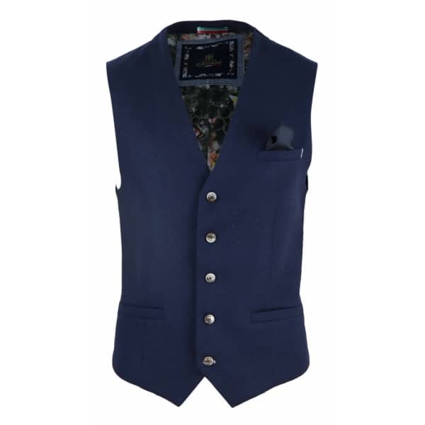 Mens Vintage Navy-Blue Waistcoat with Pocket Watch