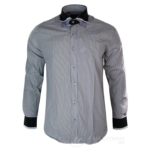 Mens White Stripe Italian Double Collar Button Shirt Slim Fit Smart Casual