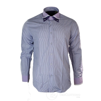 Mens White Stripe Italian Double Collar Button Shirt Slim Fit Smart Casual