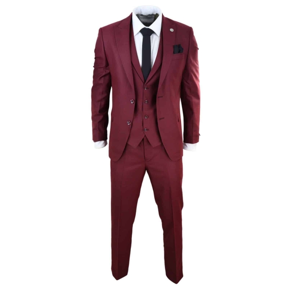 Mens Wine 3 Piece Suit